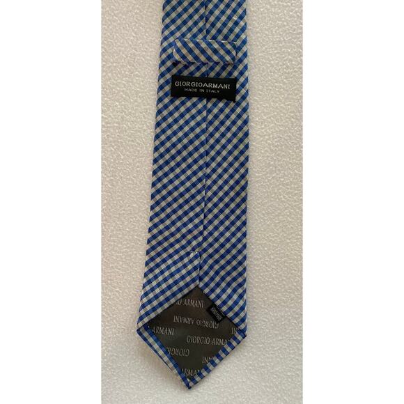 Giorgio Armani Men’s Necktie 100% Silk Blue Check Luxury Made In Italy EUC - Picture 3 of 4